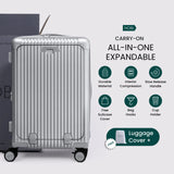 Nobl Travel Carry On Expandable Luggage, Noble Aluminum Frame PC Hard Shell Suitcase, 22.5”x14.2”x9.8” Airline Approved, 360° Spinner Wheels, TSA Locks, USB Charging, Cup & Phone Holder - Silver