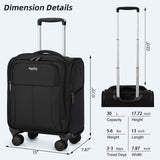 HanTrip 16 Inch Underseat Carry On Luggage with Wheels Softside Small Suitcases Personal Item Bag with Pocket Travel Luggage for Men Women Business Overnight Bag(Black)