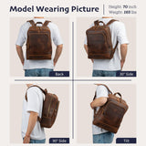 Miracttld Leather Backpack for Men 15.6" Laptop Backpack 100% Madagascar top-Grain Leather Backpack Brown Medium Size