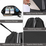 JOYNYON Drawstring Backpack Sports Gym Bag, Draw String Back Bag for Men Women, Lightweight Sackpack with Zipper Pocket, Durable Large Two Tone Black