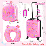 Sanwuta 4 Pcs Kids Luggage Set Rolling Suitcase Backpack U-shaped Pillow Kids Carry On Gift for Summer Travel Family Trip(17 Inch,Rainbow Style,Pink)