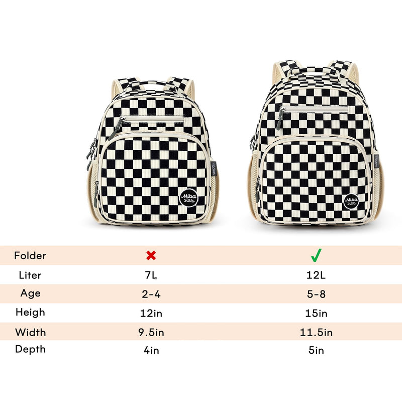 mibasies Corduroy Toddler Backpack for Boys 2-4: Little Kids Backpacks for Preschool Prek Daycare - Cute 12 Inch Bookbag - Black Checkered