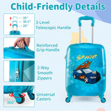 Goplus 2 PCS Kids Luggage, 13" & 16" Carry-on Suitcase w/Spinner Wheels, Telescopic Handle, Hard Shell Rolling Trolley Luggage for Toddler Boys Girls Travel, Airline Approved (Blue, Racing Car)