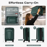 Coolife Carry On Luggage Suitcase : 22x14x9 Airline Approved Travel Luggage with Spinner Wheels, Front Pocket Expandable Hardshell Suitcases with TSA Lock Green