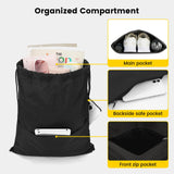 Vorspack Drawstring Backpack Water Resistant String Bag Sports Sackpack Gym Sack with Side Pocket for Men Women - Black