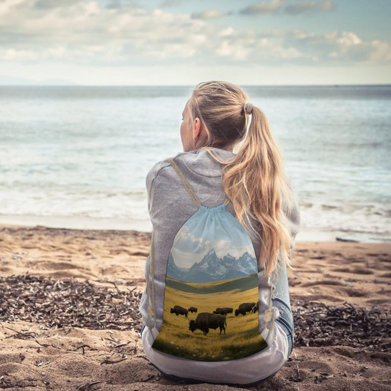 STVNKML Teton Prairie Drawstring Backpack Sport Gym Bags Yoga Shopping Travel Casual Daypacks for Women Men