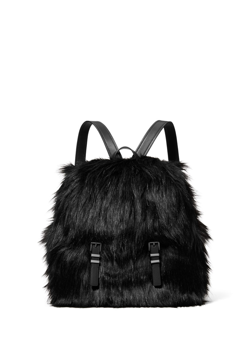 Michael Kors Quinn Medium Flap Backpack, Dark Gunmetal-Tone Hardware/Shearling/Black