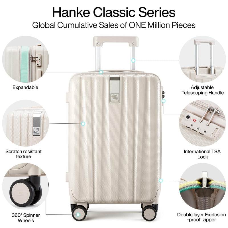 Hanke Carry on Backpack and 20 Inch Expandable Carry on Luggage 22x14x9 Airline Approved Lightweight PC Hard Shell Suitcases with Wheels,Travel Laptop Backpack for Men & Women
