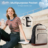 LOVEVOOK Laptop Backpack for Women with Giant Tumbler Holder Pocket,15.6 Inch Puffer Travel College Work Backpack Purse for Teacher Nurse,Casual Laptop Bag Computer Back Pack Daypack,White-Black-Brown