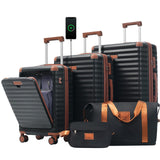 Ningering 5 Piece Luggage Set w/TSA Locks & USB Port, Front Opening Hard Shell Luggage Sets, Expandable Suitcase Set with Wheels and Cup Holder(20