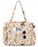 Miss Adola Corduroy Cute Tote Bag for Women - Large Capacity Multi-Pocket Shoulder Bag with Zipper for Work, Travel, and Shopping, Vintage Floral