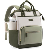 LOVEVOOK Laptop Backpack for Women with Giant Tumbler Holder,15.6 inch Professional Nurse Teacher Backpack Computer Laptop Bag,Cute Travel Backpack Purse Work College Bag,Beige-Bean green-Army green