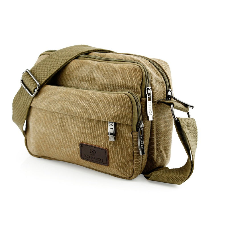 GEARONIC TM Men Vintage Crossbody Canvas Messenger Shoulder Bag Hiking Military Travel Satchel - Khaki