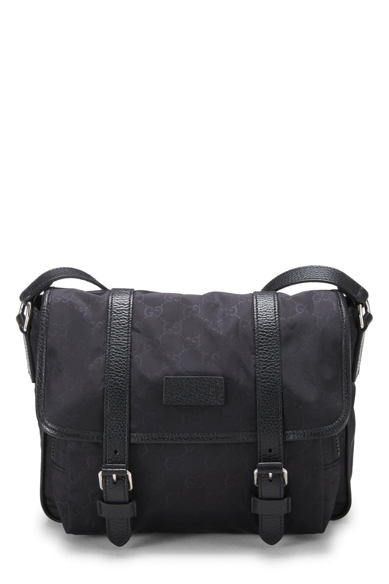 Gucci, Pre-loved Black Nylon Buckle Flap Messenger Small, Black