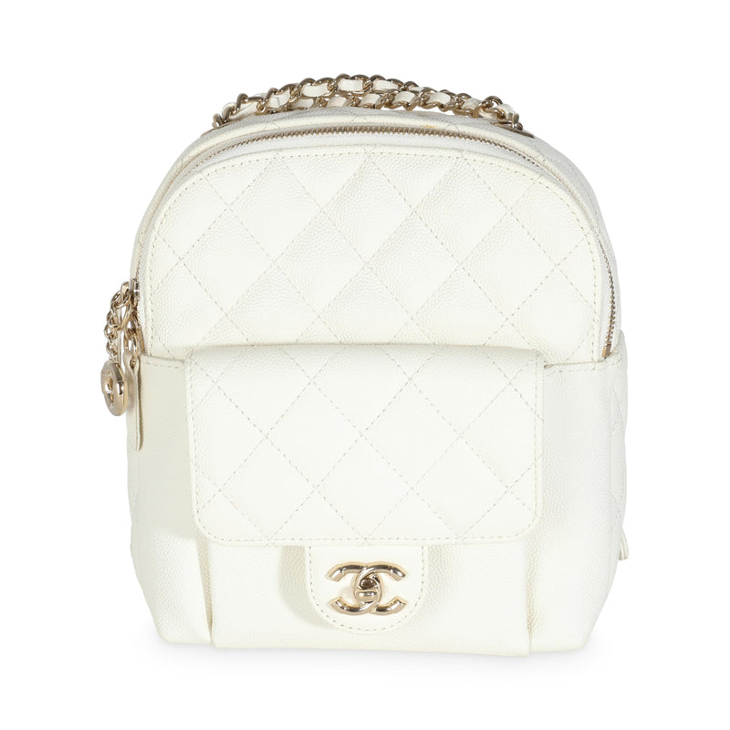 Chanel, Pre-Loved White Quilted Caviar Small CC Day Backpack Handbag, White