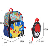 Bioworld Pokemon Poke Balls & Character Print 5-Piece 16" Backpack Set for Boys