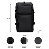 RAINS Trail Cargo Backpack – Black Unisex Cargo Backpack Water Resistant Water Repellent PU Fabric Smooth Feel Outdoor Urban Design 14L Capacity – 2 Year Warranty