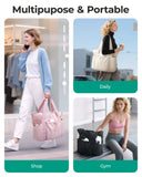 BAGSMART Women Foldable Tote Bag with Drawstring Storage Bag, Large Tote Bag Shoulder Bag Top Handle Handbag for Travel, Work, Beach, Gym, Shop, (Pink)