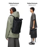RAINS Rolltop Rucksack Large - Waterproof Rolltop Backpack Water Resistant Commuter Travel Pack Urban Minimalist (Black, Regular)