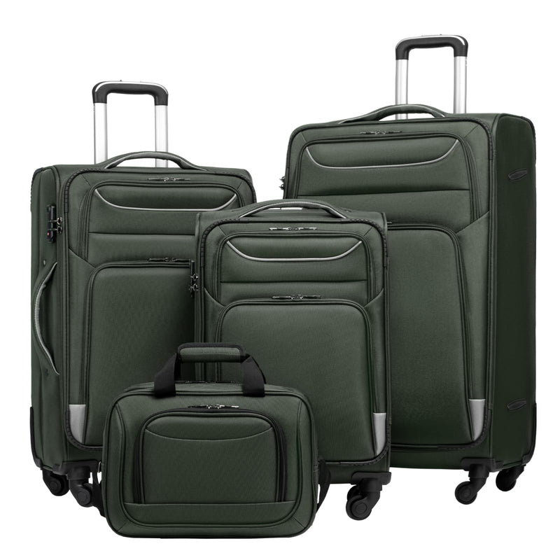 Coolife Luggage 4 Piece Set Suitcase TSA Lock Spinner Softshell lightweight (dark green)