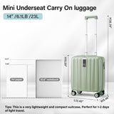 Hanke 14 Inch Underseat Carry On Luggage with Wheels Hard Shell Suitcases Carry On Bag Lightweight Small Mini Suitcase Travel Luggage for Travel（Bamboo Green）