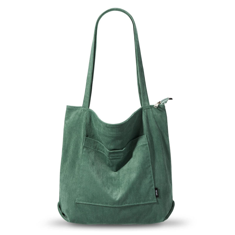 KALIDI Women Corduroy Tote Bag Casual Tote Bag with Zipper Large Shoulder Handbag Hobo Big Capacity Work Shopping Pockect Bag