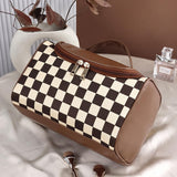 FEEZUSH Makeup Bag, Travel Portable Checkered Pattern Cosmetics Skincare Storage Bag (Brown)