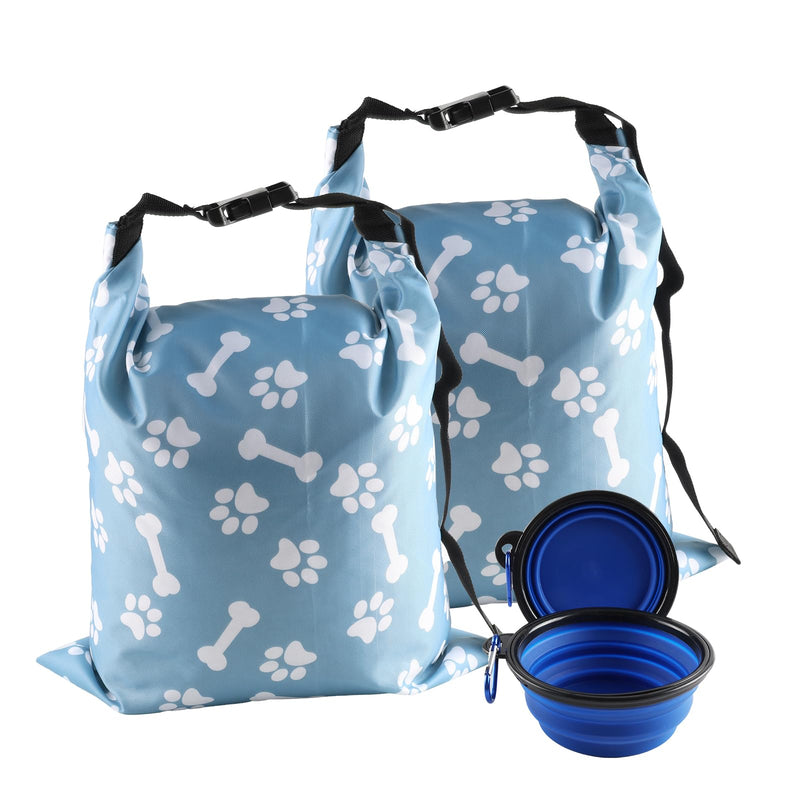 2Packs Dog Travel Bag,10 lb Dog Food Storage Container, Large Capacity Pet Travel Accessories, Reusable Dogs Food Carrier for Camping with 2Packs Collapsible Dogs Bowls,Perfect for Camping Trip