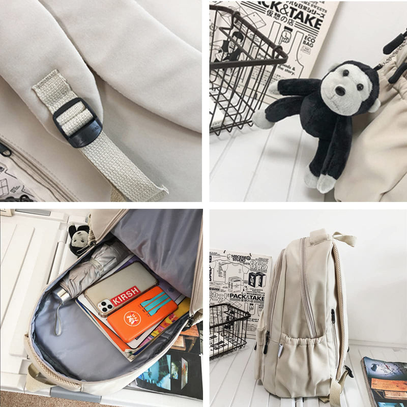 Aesthetic Backpack Cute Backpack for School College Backpack Large Capacity Bookbags for Girls Women Students Casual Travel Daypacks Solid Color(White)