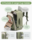 LOVEVOOK 40L Travel Backpack for Women & Men, Airline Approved Carry On Backpack, TSA Personal Item Bag fits 17.3 Inch Laptop, Waterproof Weekender Overnight Bags Suitcase for Work, Light Green