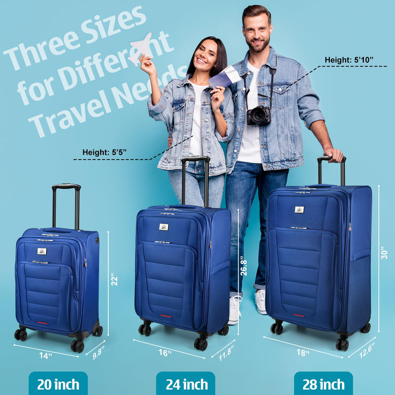 Verdi Softside Expandable 28 Inch Luggage with Spinner Wheels Lightweight Travel Suitcase (Navy, Checked-Large 28-Inch)