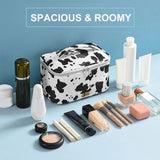 KITENROM Makeup Bag Portable Travel Cosmetic Bag with Brush Holder，Waterproof Make Up Bag For Women with Handle Print Cow