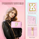 TOPEAST Easter Basket Stuffers Gifts for Kids Girls - Initial Makeup Bag, Birthday Gifts for 4 5 6 7 8 9 10 11 12 Year Old Teen Girls, Personalized Preppy Cosmetic Bags Toiletry Bag (Pink A)