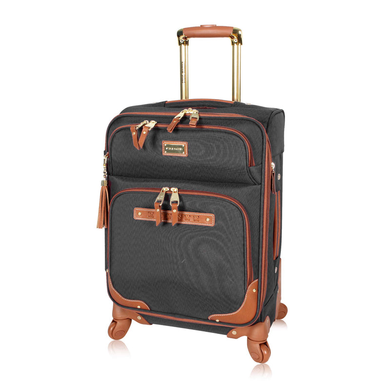 Steve Madden Designer Luggage Collection - Lightweight Softside Expandable Suitcase for Men & Women - Durable 20 Inch Carry On Bag with 4-Rolling Spinner Wheels (20in, Global Black)