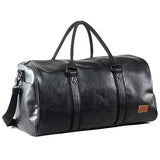 Leather Travel Bag with Shoe Pouch, Waterproof Weekender Overnight Bag, Carry On Duffel Bag for Men Women-Black