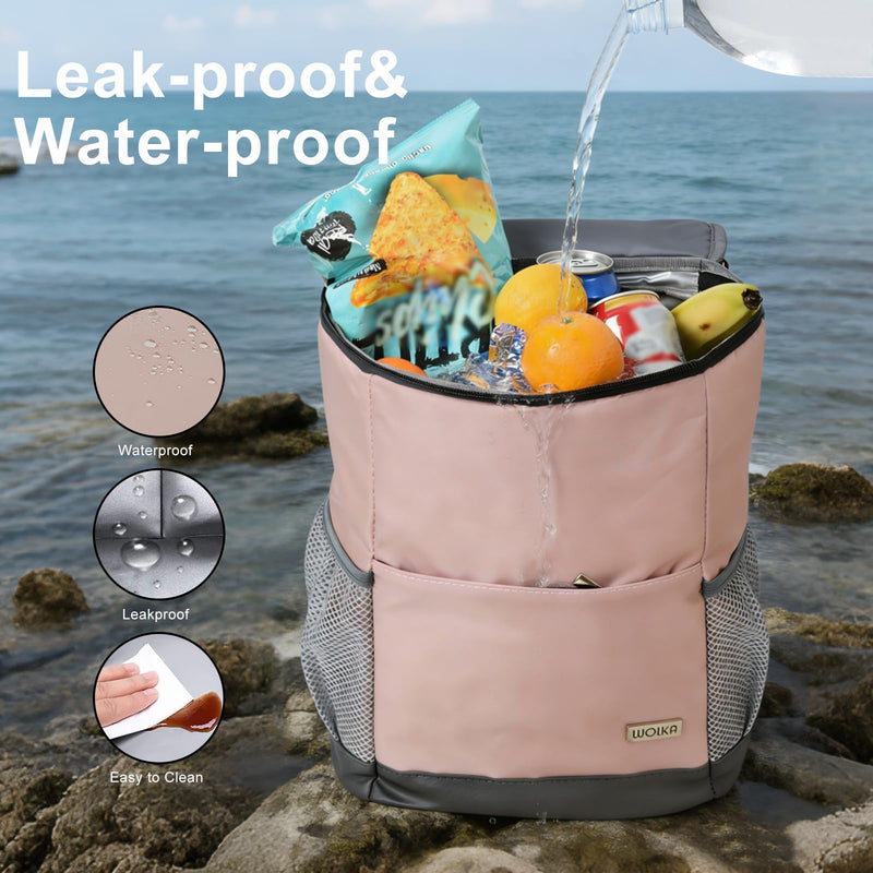 Insulated Cooler Backpack Small- Leak Proof Backpack Cooler 30 Cans, Waterproof Lightweight Cooler Bag for 12h Hot/Cold Retention - Portable Soft Cooler for Travel, Camping, Beach, Lunch-Pink