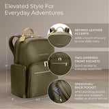 Briggs & Riley Medium Backpack for Women & Men - Daypack for Work, Personal Item Travel Bag, Carry On Size, Lightweight & Durable, Padded Straps, Fits 15" Laptop - Rhapsody Collection, Olive