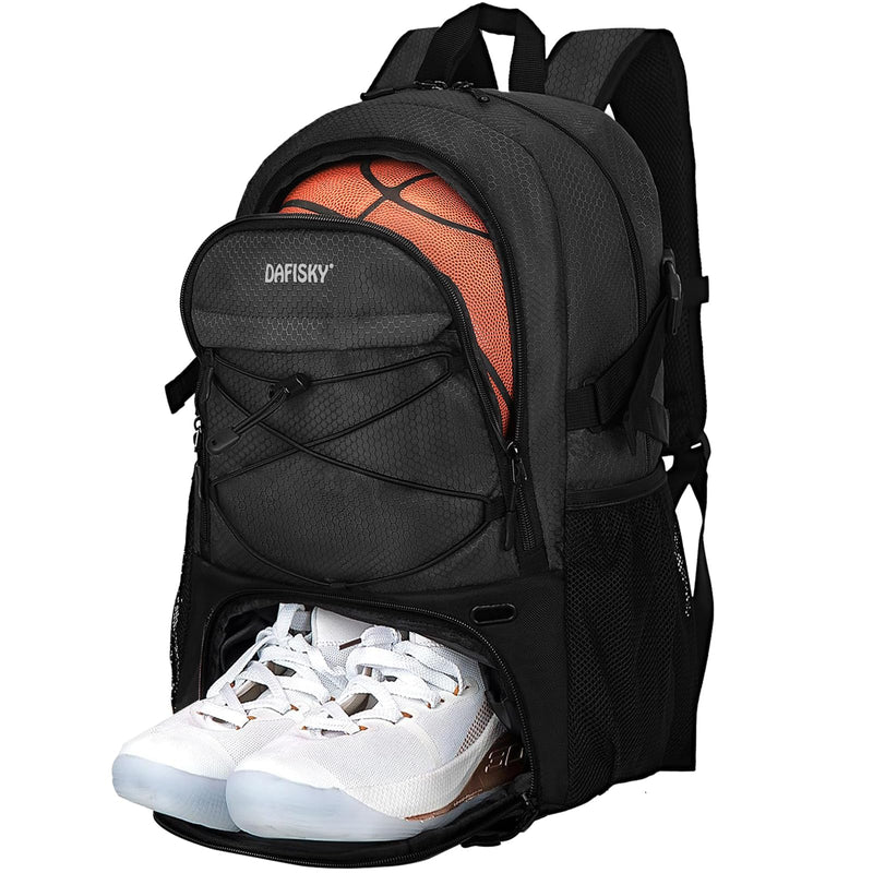 DAFISKY Basketball Backpack with Ball Compartment – Large Basketball Bag with Shoes Compartment Soccer Volleyball Bag Sports Backpack for Football, Black
