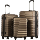 Coolife Luggage Sets, 3 Piece Hard Shell Suitcase Set with Spinner Wheels, Expandable Large Checked Luggage, Lightweight Rolling Carry On with TSA Lock Brown