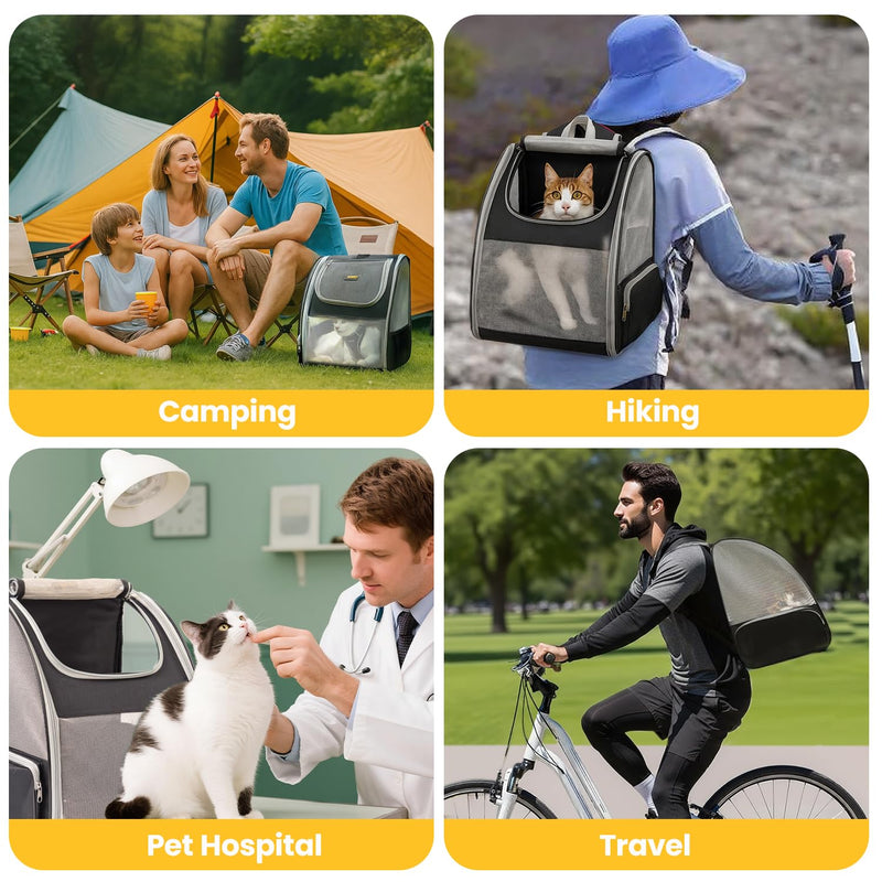 Conlun Cat Backpack Carrier for Small Dogs and Cats Fit Up to 15 Lbs,Small Dog Backpack, Foldable with 3-Side Mesh Windows, Pet Carrier for Travel & Hiking Friendly，Gray