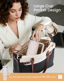 LOVEVOOK Laptop Tote Bag for Women Work, Teacher Tote Bag Nurse Bag with Large Cup Holder, 15.6 Inch Waterproof Leather Computer Bag Professional Business Office Briefcase, Black-beige-brown