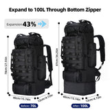 LibSkyln 70L/100L Camping Hiking Backpack with Rain Cover, Expandable Large Military Tactical Backpack, Waterproof Molle Racksack Travel Backpacking Daypack for Climbing Trekking (Black)
