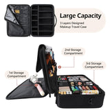 gzcz Large Capacity Travel Makeup Train Case,Professional Cosmetic Bags for Women,Portable Makeup Brush Bag Organizer Storage with Adjustable Dividers and Shoulder Strap