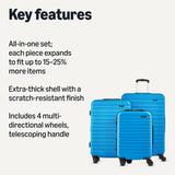 Amazon Basics 3-Piece Hardside Expandable Travel Luggage Set (21", 26", 30"), Scratch-Resistant Suitcases with Multi-directional Wheels, Carry-on and Checked Bags, Light Blue