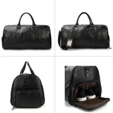 LUUFAN Leather Travel Bag Large Capacity Luggage Duffel Bag with Shoe Compartment, Men Women Weekend Shoulder Handbag for Holiday Business Trip (55cm-Black)