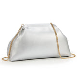 KALIDI Dumpling Crossbody Bag Soft Vegan Leather Evening Clutch for Women Wedding Purse Summer Soft Vegan Leather Handbag Sliver