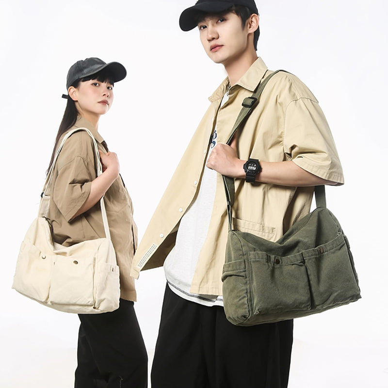 KBTYE Canvas Messenger Bag Cute Crossbody Tote Bag Shoulder for Women Men for School Aesthetic Hobo with Multiple Pockets(Green)