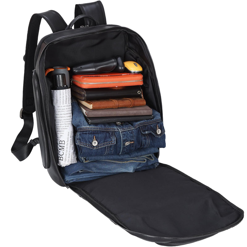 TIDING Genuine Leather Backpack for Men, 17.3 Inch Laptop Bag TSA Friendly Travel Rucksack Hiking Camping Daypack