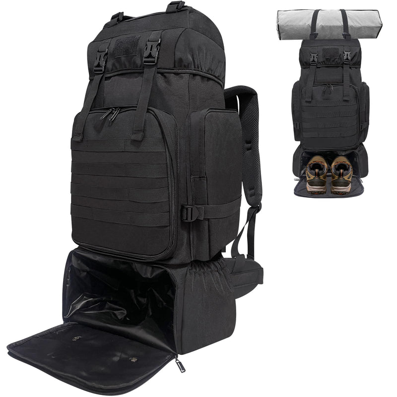 Lizbin Hiking Backpack, 80L Molle Military Tactical Rucksack, Camping Backpack with Shoe Compartment, Lightweight Rucksack for Men, Water Resistant Hiking Daypack Survival Bag Hiking Bag (Black)