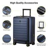 LEVEL8 Carry On Luggage with Compartment, 20 Inch Lightweight Hard Shell Rolling Suitcase with Wheels Airline Approved with Front Pocket, Double Tsa Locks, Navy Blue